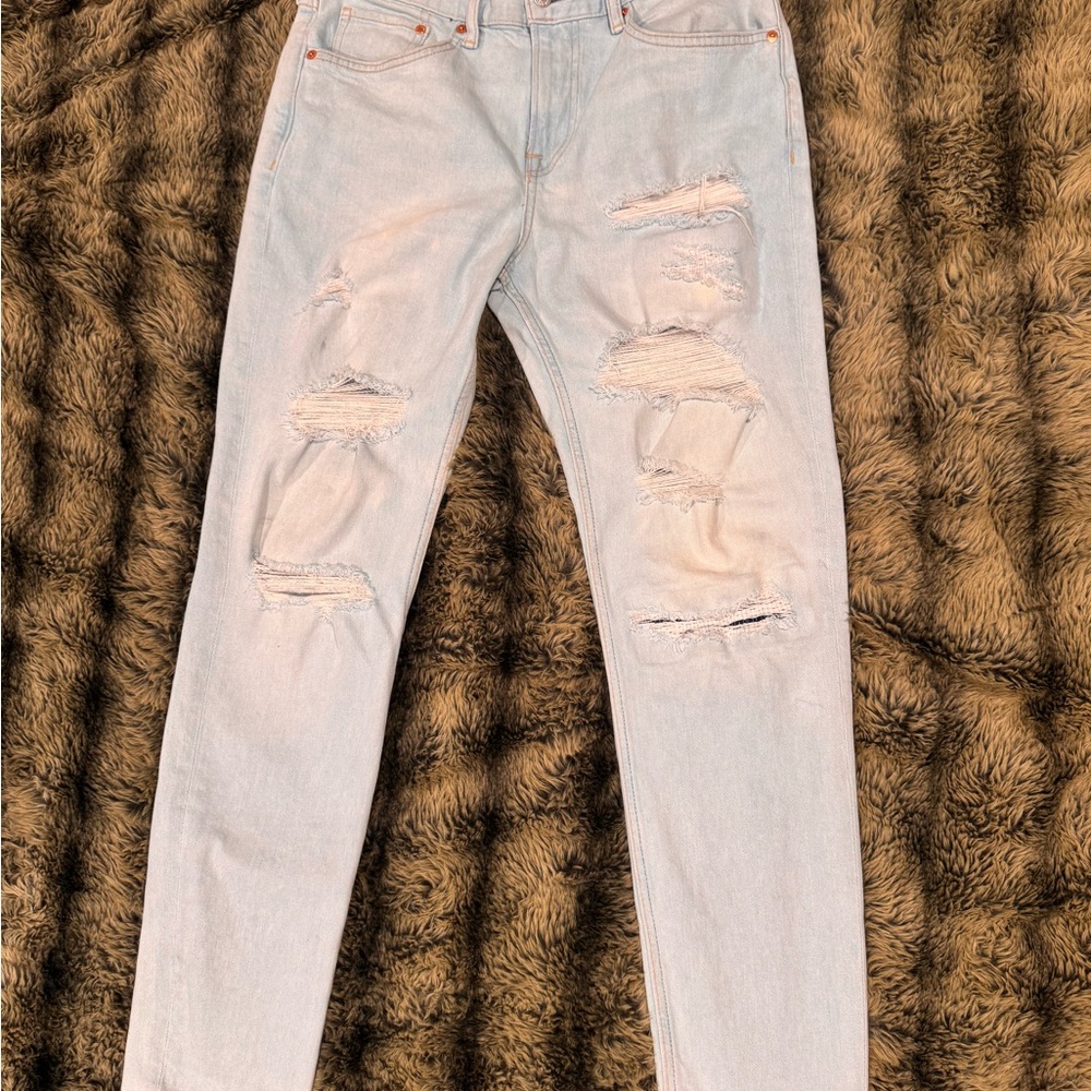 H&M Mens Light Blue Distressed Slim Tapered Jeans Size 32/32 Gently Used - Picture 5 of 6